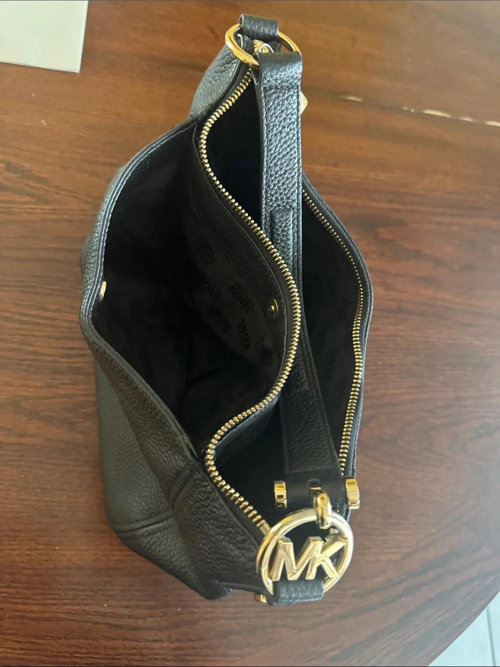 Michael Kors Black Pebbled Leather Hobo with Gold Hardware